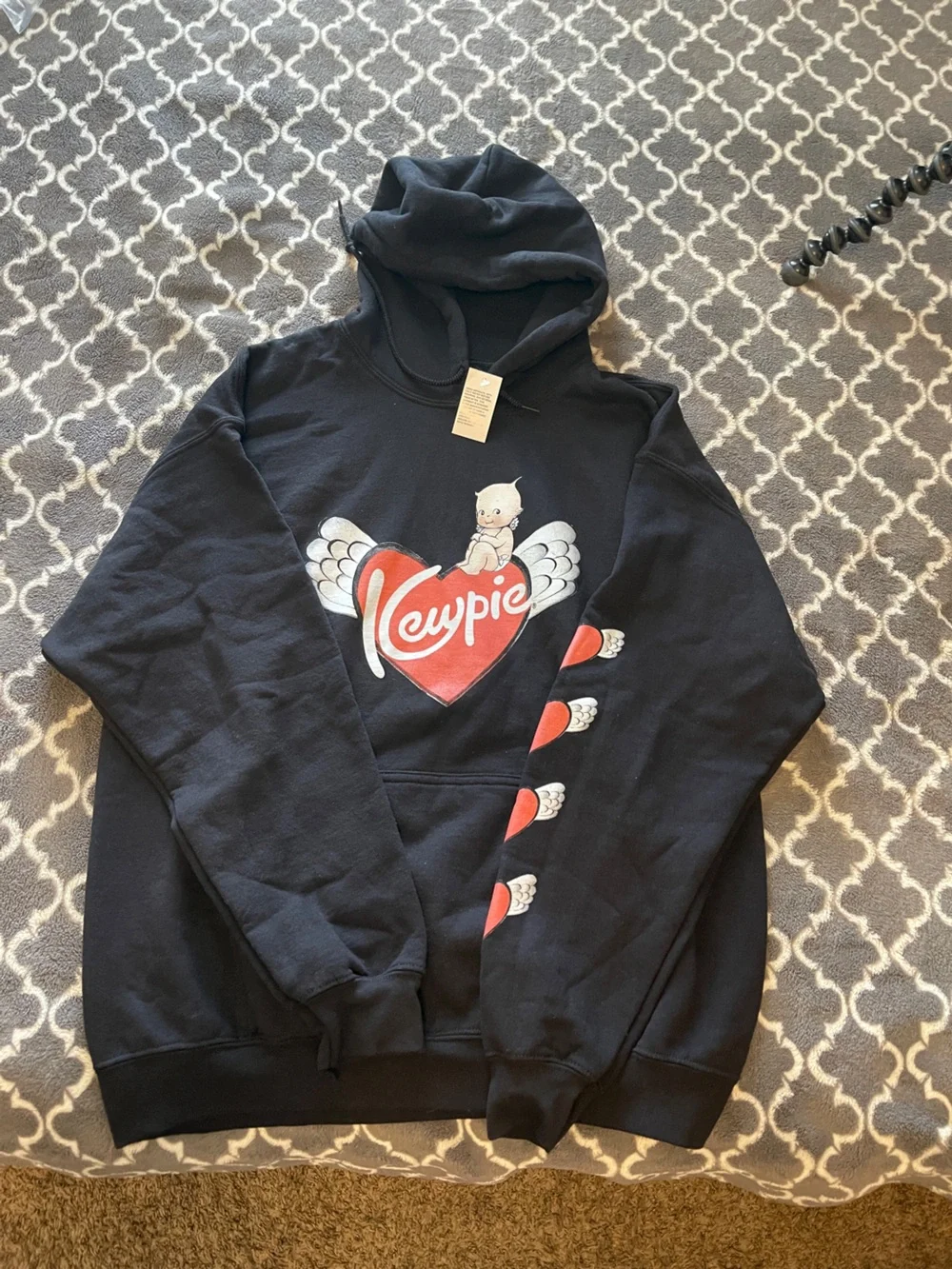 Black 'Cuypie' Graphic Hoodie with Red Heart & Wings